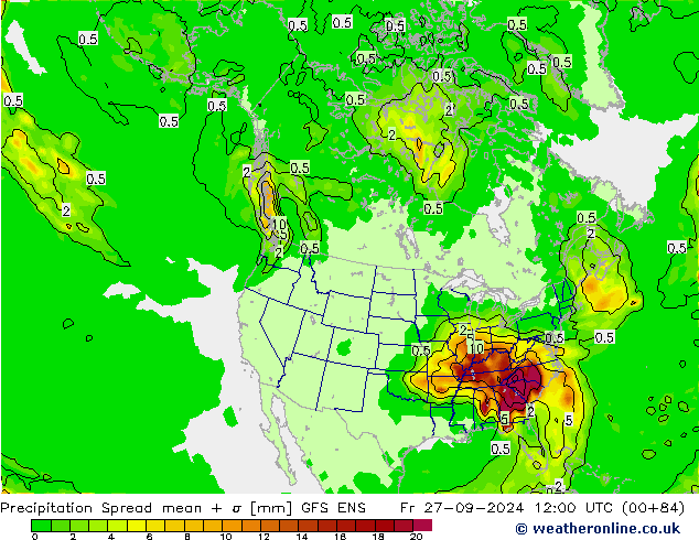 Niederschlag  Spread GFS ENS Fr 27.09.2024 12 UTC