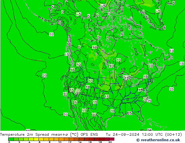 Temperature 2m Spread GFS ENS Tu 24.09.2024 12 UTC