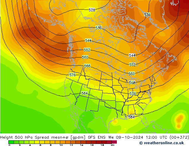 Height 500 hPa Spread GFS ENS St 09.10.2024 12 UTC