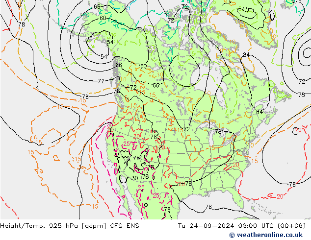 Height/Temp. 925 hPa GFS ENS Tu 24.09.2024 06 UTC