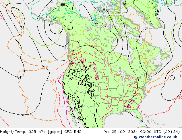 Hoogte/Temp. 925 hPa GFS ENS wo 25.09.2024 00 UTC