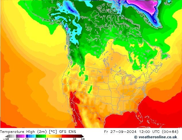 Темпер. макс 2т GFS ENS пт 27.09.2024 12 UTC
