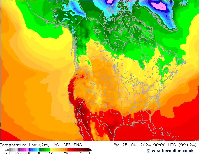 Temperature Low (2m) GFS ENS We 25.09.2024 00 UTC