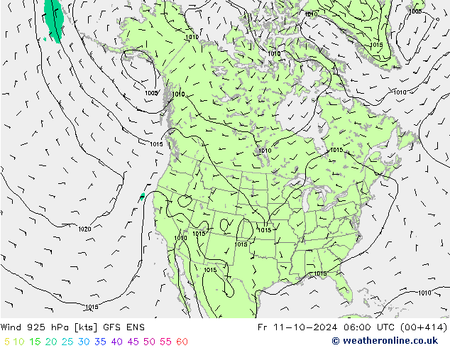 Vento 925 hPa GFS ENS Sex 11.10.2024 06 UTC