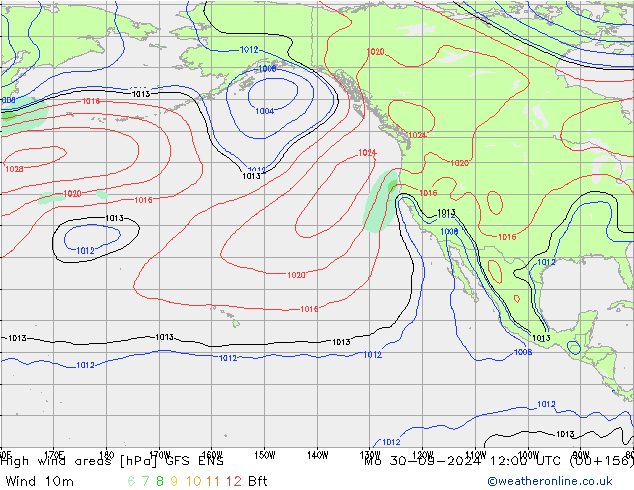 High wind areas GFS ENS lun 30.09.2024 12 UTC