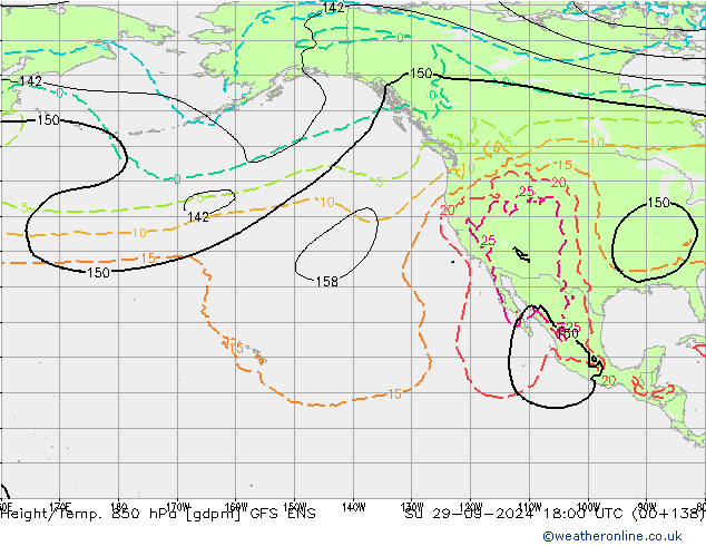 Geop./Temp. 850 hPa GFS ENS dom 29.09.2024 18 UTC