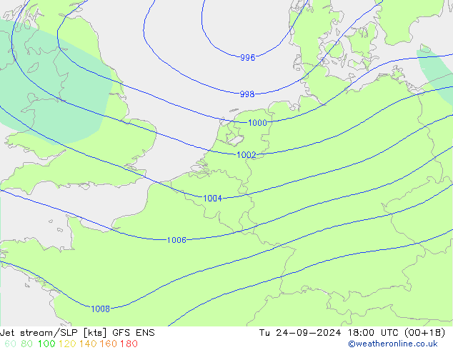 Jet stream/SLP GFS ENS Tu 24.09.2024 18 UTC