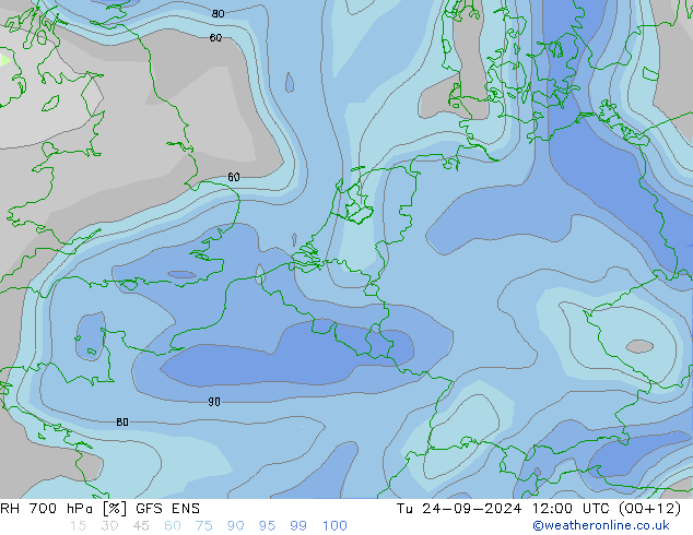 Humidité rel. 700 hPa GFS ENS mar 24.09.2024 12 UTC