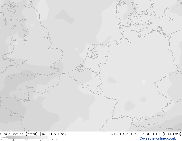 Cloud cover (total) GFS ENS Tu 01.10.2024 12 UTC