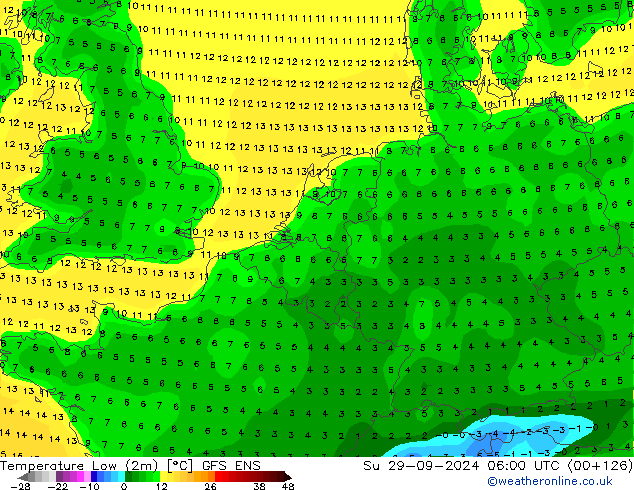 Temperature Low (2m) GFS ENS Su 29.09.2024 06 UTC