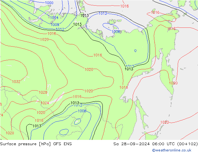 Surface pressure GFS ENS Sa 28.09.2024 06 UTC