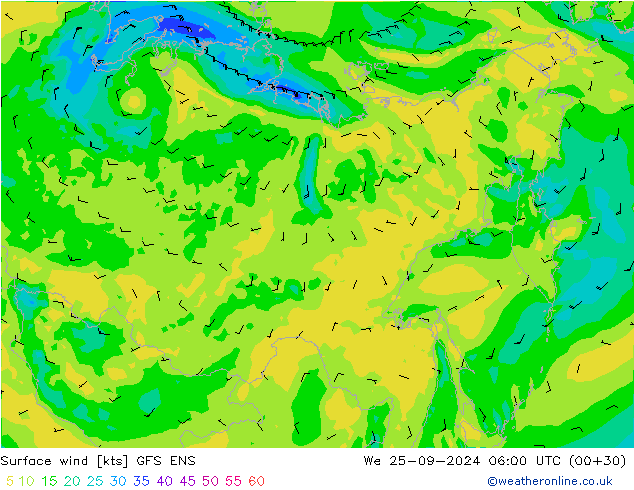 Viento 10 m GFS ENS mié 25.09.2024 06 UTC