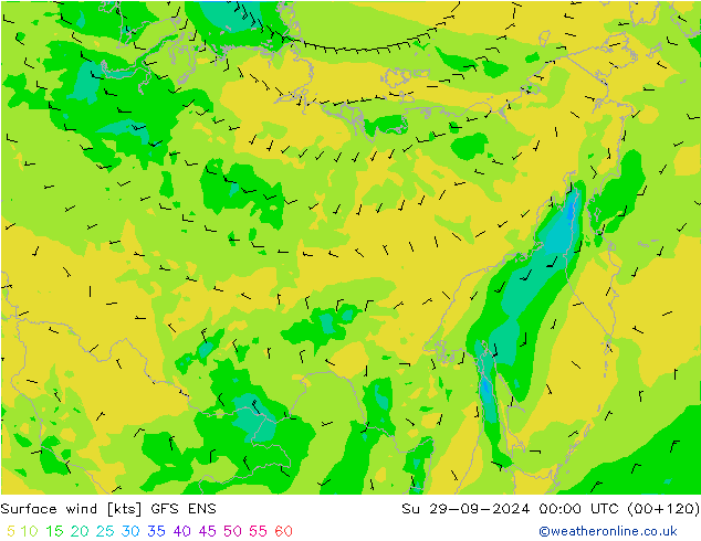 Vento 10 m GFS ENS dom 29.09.2024 00 UTC