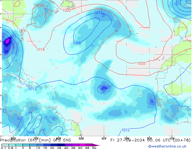 Precipitation (6h) GFS ENS Fr 27.09.2024 06 UTC