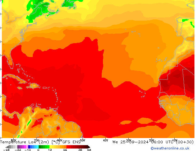 Temperature Low (2m) GFS ENS We 25.09.2024 06 UTC