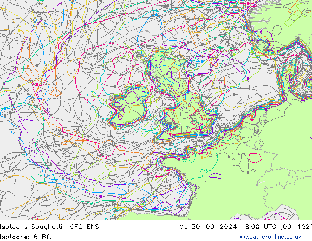 Isotachs Spaghetti GFS ENS  30.09.2024 18 UTC