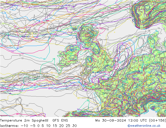 mapa temperatury 2m Spaghetti GFS ENS pon. 30.09.2024 12 UTC