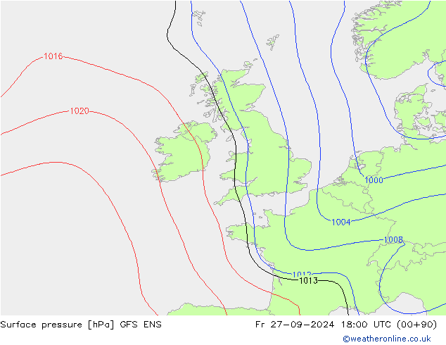 Surface pressure GFS ENS Fr 27.09.2024 18 UTC