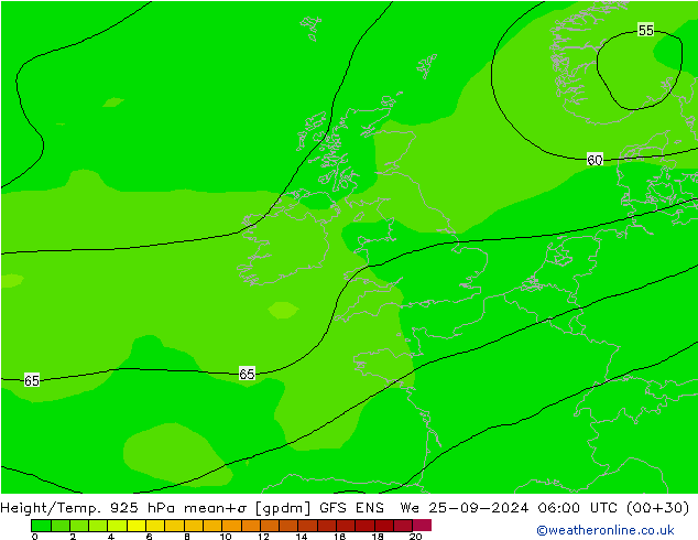 Height/Temp. 925 hPa GFS ENS St 25.09.2024 06 UTC