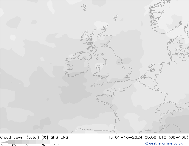 Cloud cover (total) GFS ENS Tu 01.10.2024 00 UTC