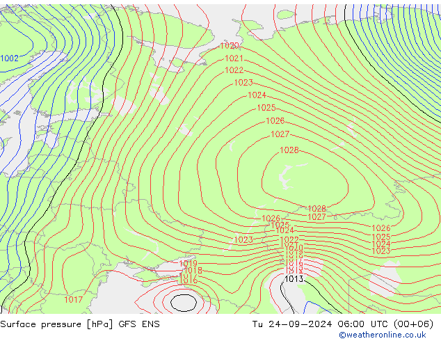 Atmosférický tlak GFS ENS Út 24.09.2024 06 UTC