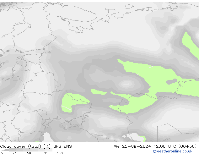 Cloud cover (total) GFS ENS We 25.09.2024 12 UTC