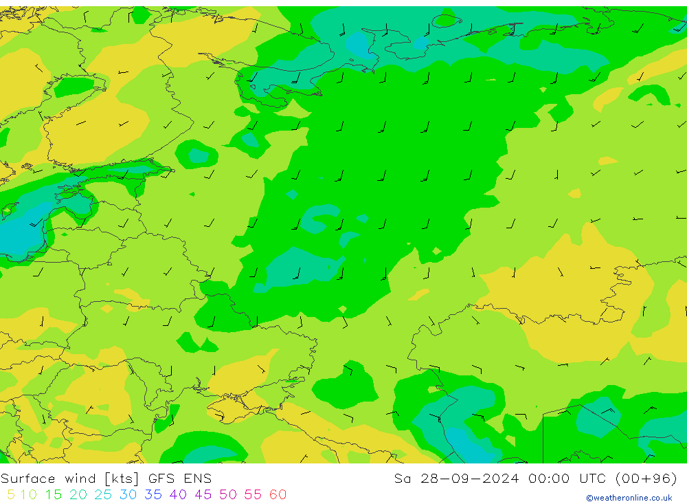 Vento 10 m GFS ENS sab 28.09.2024 00 UTC