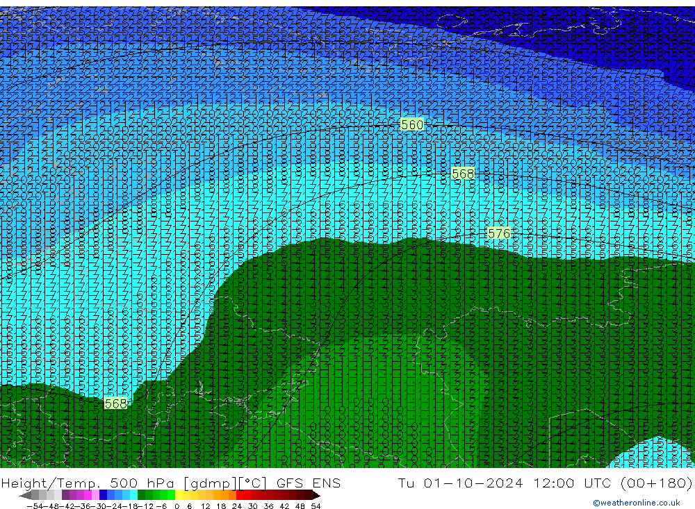 Height/Temp. 500 hPa GFS ENS Út 01.10.2024 12 UTC