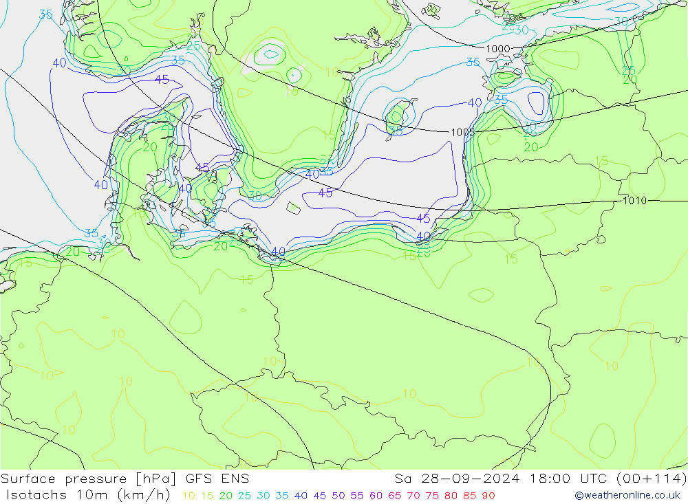 Isotachs (kph) GFS ENS Sáb 28.09.2024 18 UTC