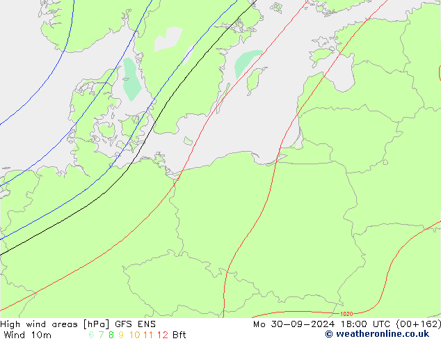 High wind areas GFS ENS lun 30.09.2024 18 UTC