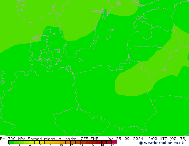 RH 700 гПа Spread GFS ENS ср 25.09.2024 12 UTC