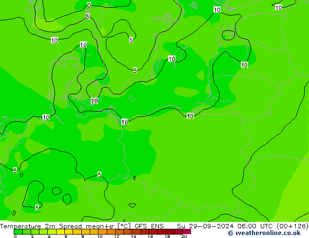 température 2m Spread GFS ENS dim 29.09.2024 06 UTC