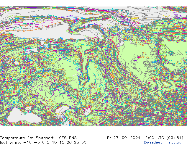 Temperature 2m Spaghetti GFS ENS Fr 27.09.2024 12 UTC