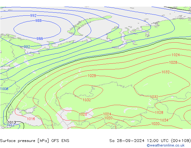 Surface pressure GFS ENS Sa 28.09.2024 12 UTC