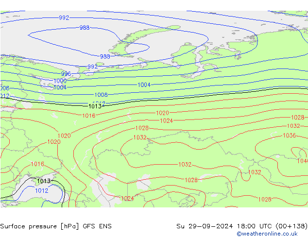 Surface pressure GFS ENS Su 29.09.2024 18 UTC