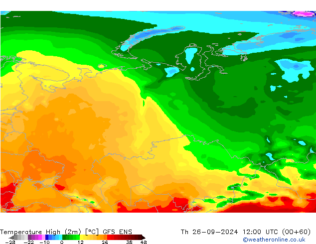 Темпер. макс 2т GFS ENS чт 26.09.2024 12 UTC