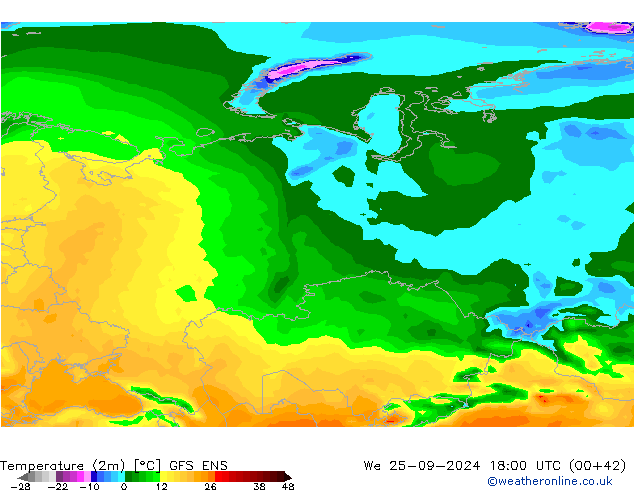 Temperaturkarte (2m) GFS ENS Mi 25.09.2024 18 UTC