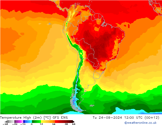 Max.temperatuur (2m) GFS ENS di 24.09.2024 12 UTC