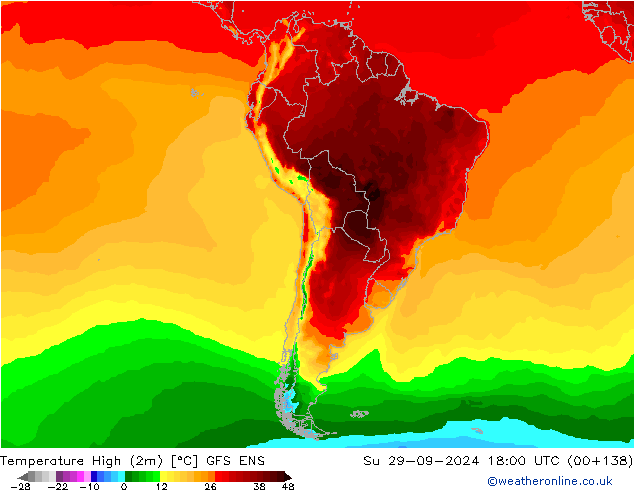 Max. Temperatura (2m) GFS ENS nie. 29.09.2024 18 UTC