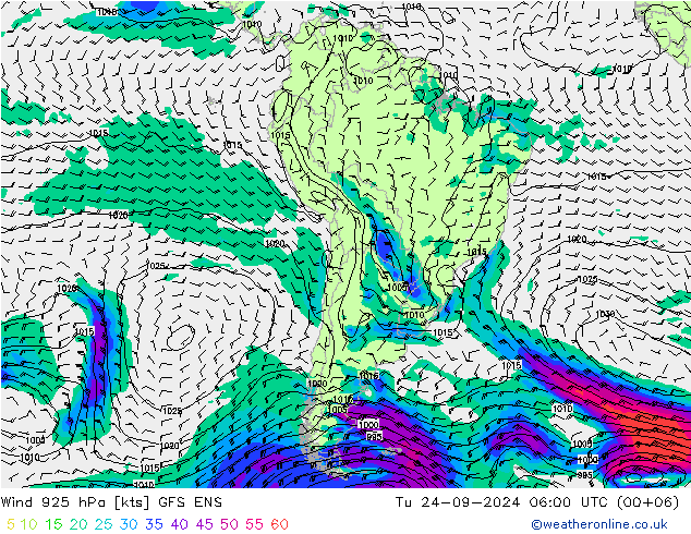 wiatr 925 hPa GFS ENS wto. 24.09.2024 06 UTC