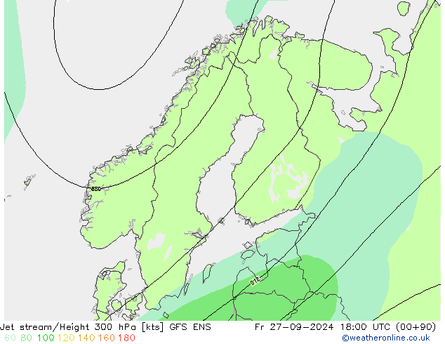 Jet stream/Height 300 hPa GFS ENS Fr 27.09.2024 18 UTC