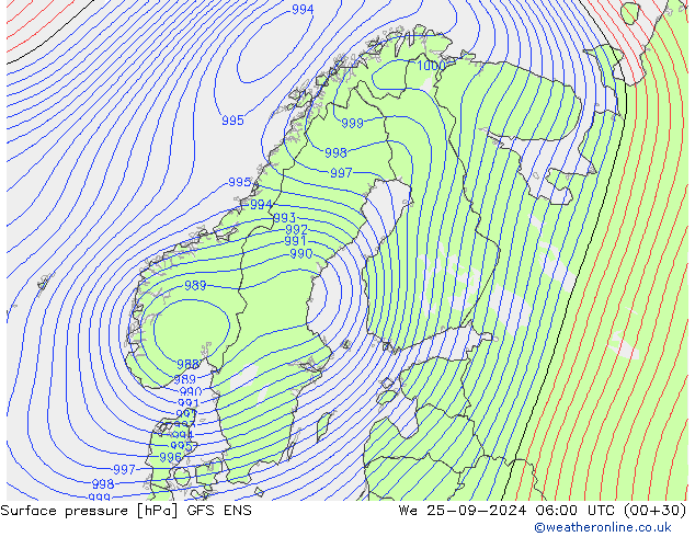 Atmosférický tlak GFS ENS St 25.09.2024 06 UTC