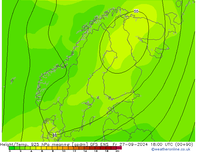 Height/Temp. 925 hPa GFS ENS Fr 27.09.2024 18 UTC