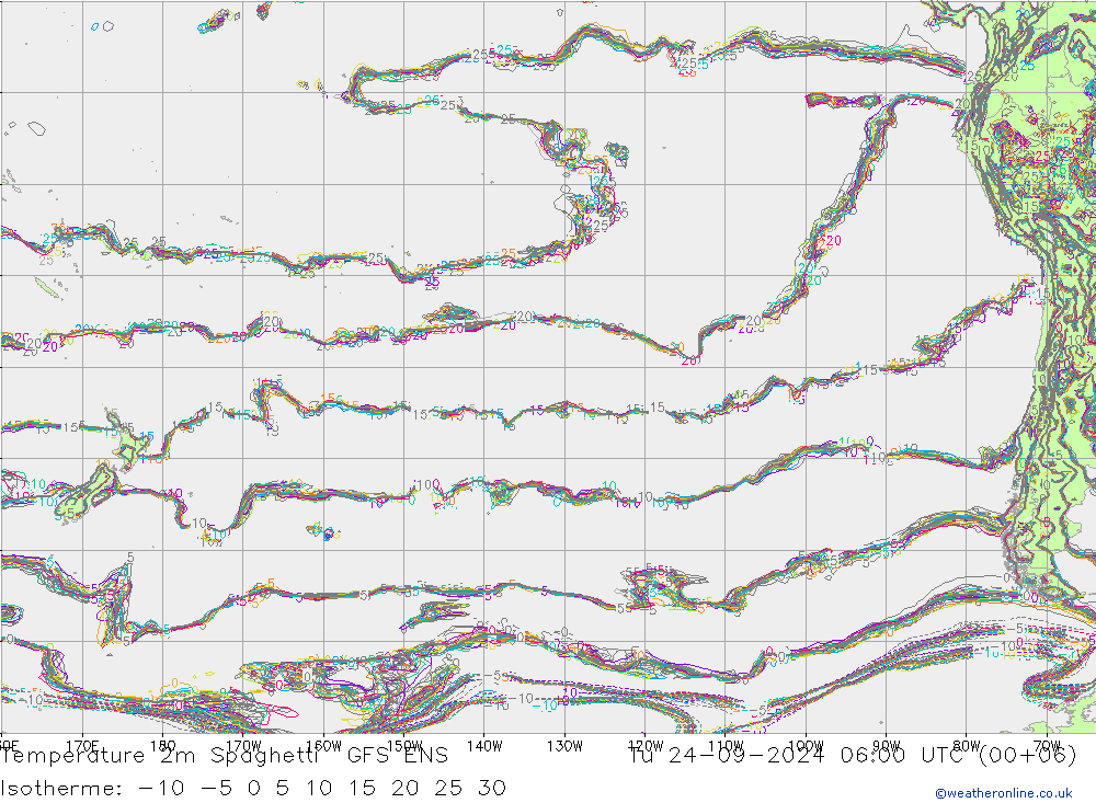 mapa temperatury 2m Spaghetti GFS ENS wto. 24.09.2024 06 UTC