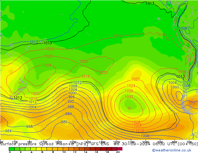 Atmosférický tlak Spread GFS ENS Po 30.09.2024 06 UTC