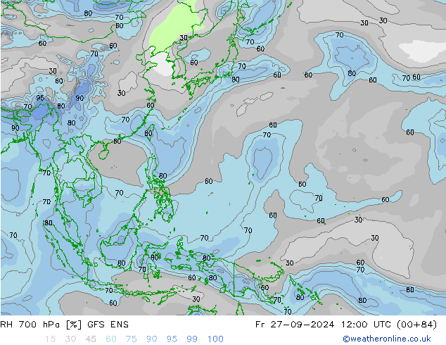 RH 700 гПа GFS ENS пт 27.09.2024 12 UTC