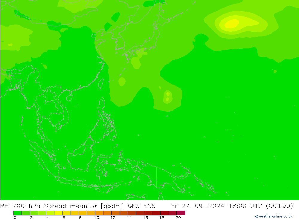 Humedad rel. 700hPa Spread GFS ENS vie 27.09.2024 18 UTC