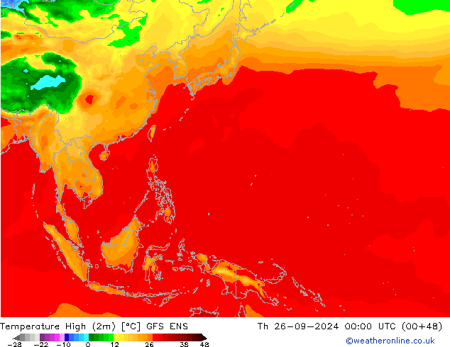 Max. Temperatura (2m) GFS ENS czw. 26.09.2024 00 UTC