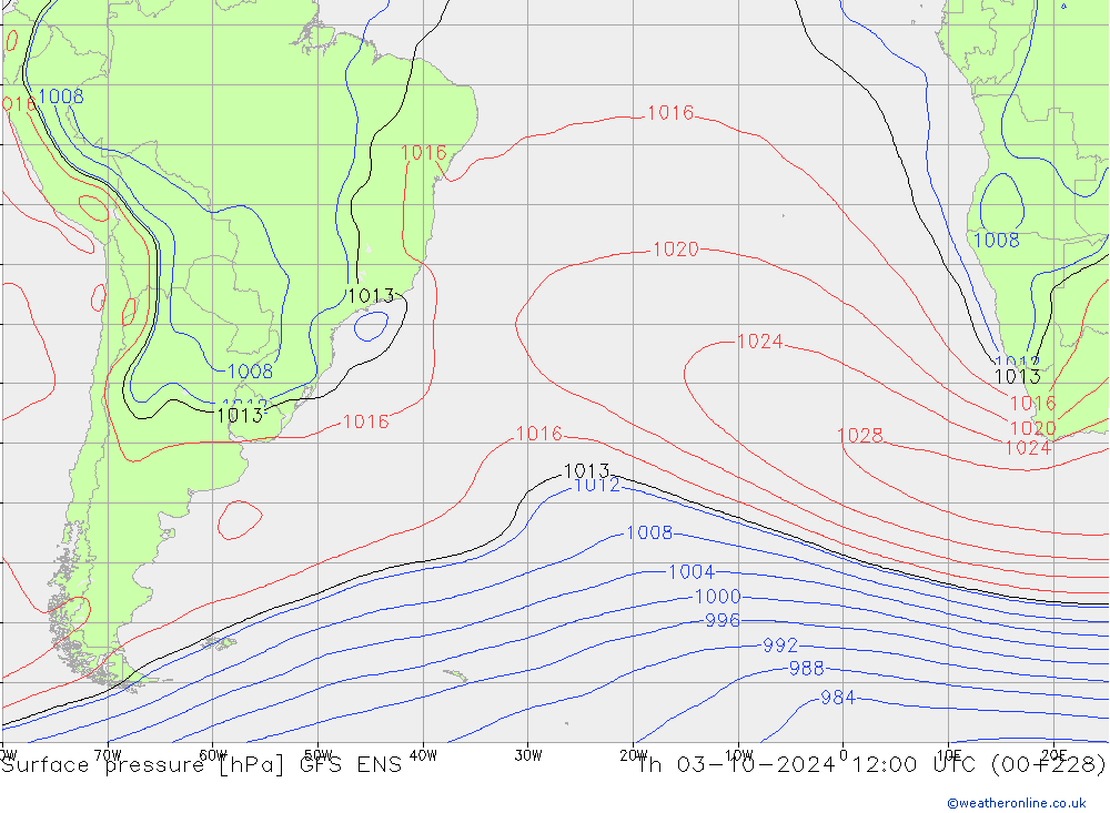 Pressione al suolo GFS ENS gio 03.10.2024 12 UTC