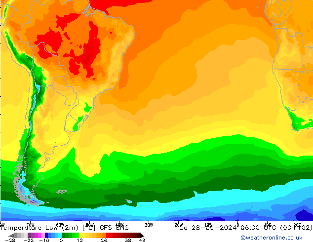 Temperature Low (2m) GFS ENS Sa 28.09.2024 06 UTC